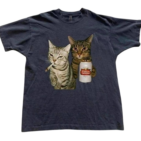 Gildan Tops - Gildan Graphic T-Shirt Womens Small Gray New Cats Smoking Stella Artois Tee